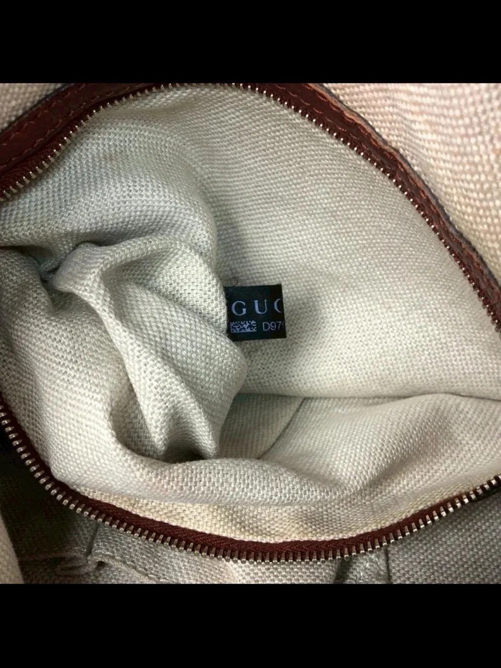 Gucci Beige Monogram Shoulder Bag with Brown Trim